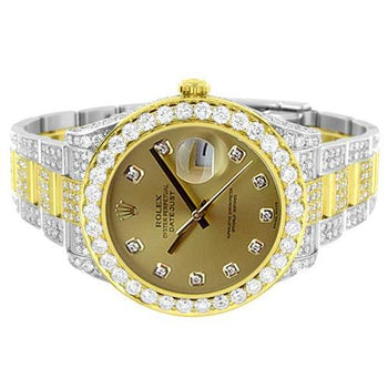 Fully Iced Out Diamond Rolex Datejust Watch Ss And Gold 10 Carats1