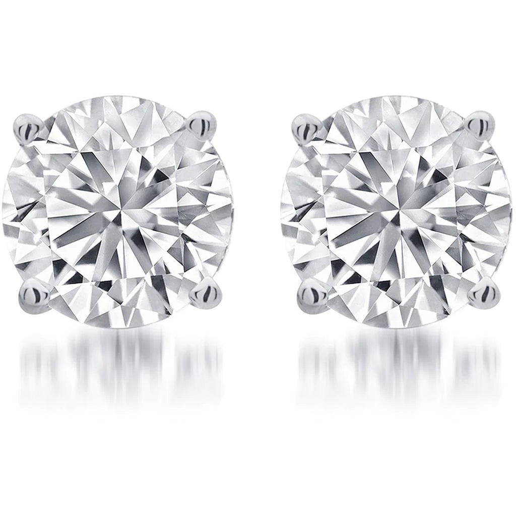 G VS1 Round Cut 5 Carats Real Diamonds Stud Earrings Platinum