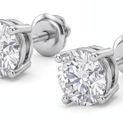 GIA Certified Round Cut Natural Earth Mined Diamond 1 Carat Stud Earring 14K White Gold