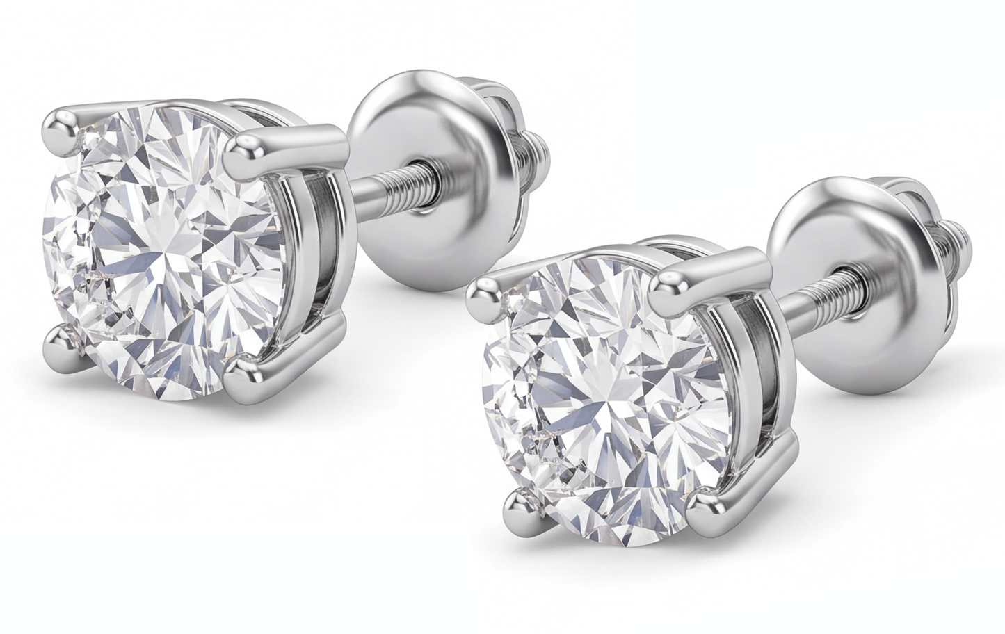 GIA Certified Round Cut Natural Earth Mined Diamond 1 Carat Stud Earring 14K White Gold