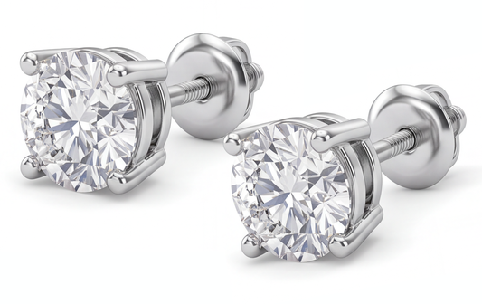 GIA Certified Round Cut Natural Earth Mined Diamond 1 Carat Stud Earring 14K White Gold