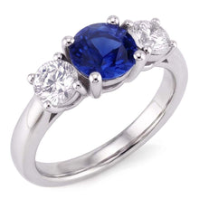 Gemstone 3 Stone Ring Round Sri Lankan Sapphire 2.50 Carats Natural Earth Mined Diamond