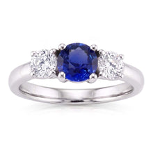 Gemstone 3 Stone Ring Round Sri Lankan Sapphire 2.50 Carats Natural Earth Mined Diamond