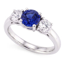 Gemstone 3 Stone Ring Round Sri Lankan Sapphire 2.50 Carats Natural Earth Mined Diamond