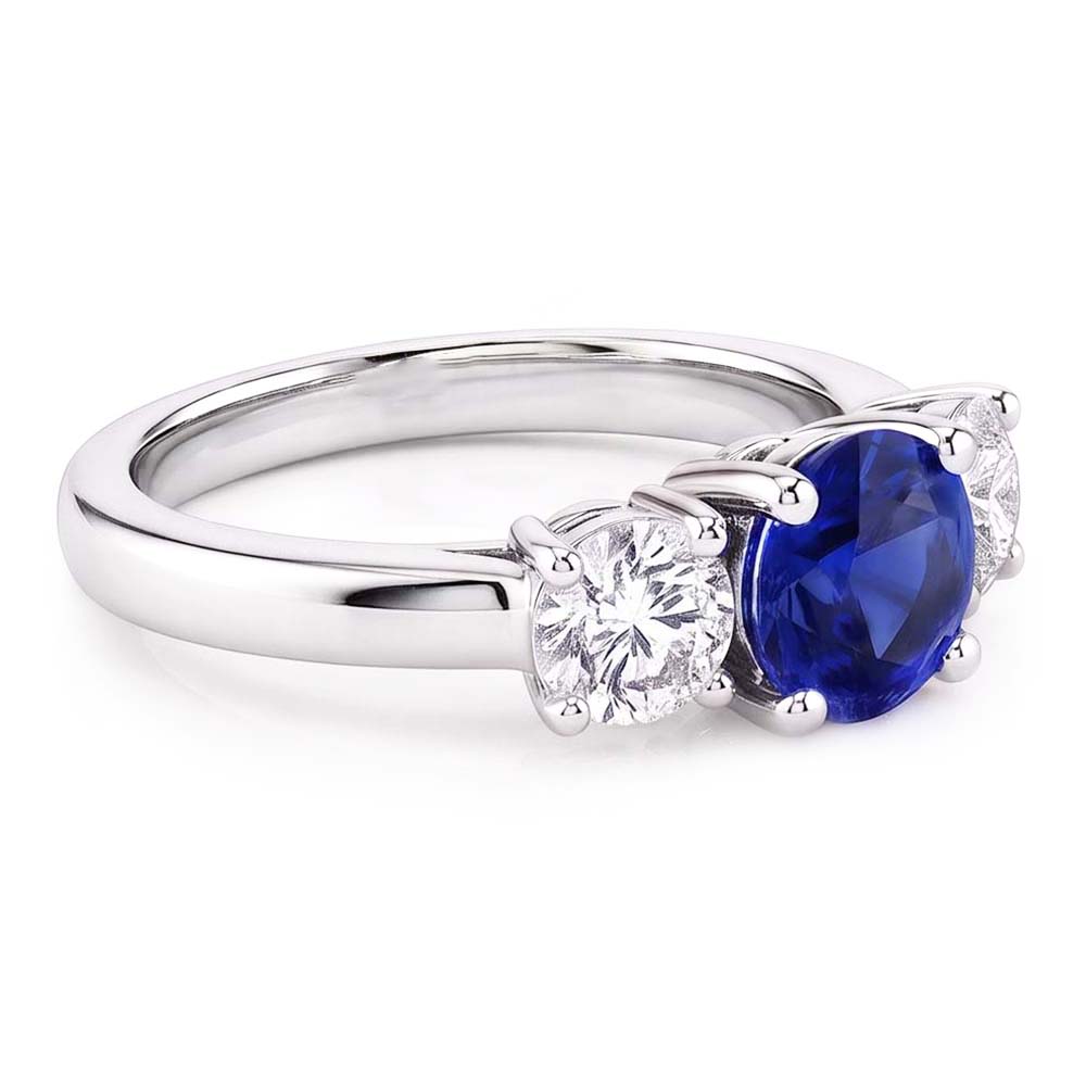 Gemstone 3 Stone Ring Round Sri Lankan Sapphire 2.50 Carats Natural Earth Mined Diamond
