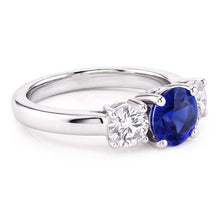 Gemstone 3 Stone Ring Round Sri Lankan Sapphire 2.50 Carats Natural Earth Mined Diamond