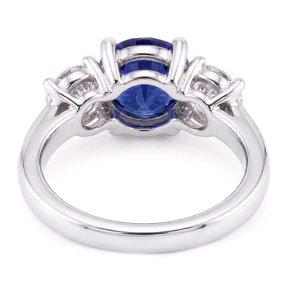 Gemstone 3 Stone Ring Round Sri Lankan Sapphire 2.50 Carats Natural Earth Mined Diamond