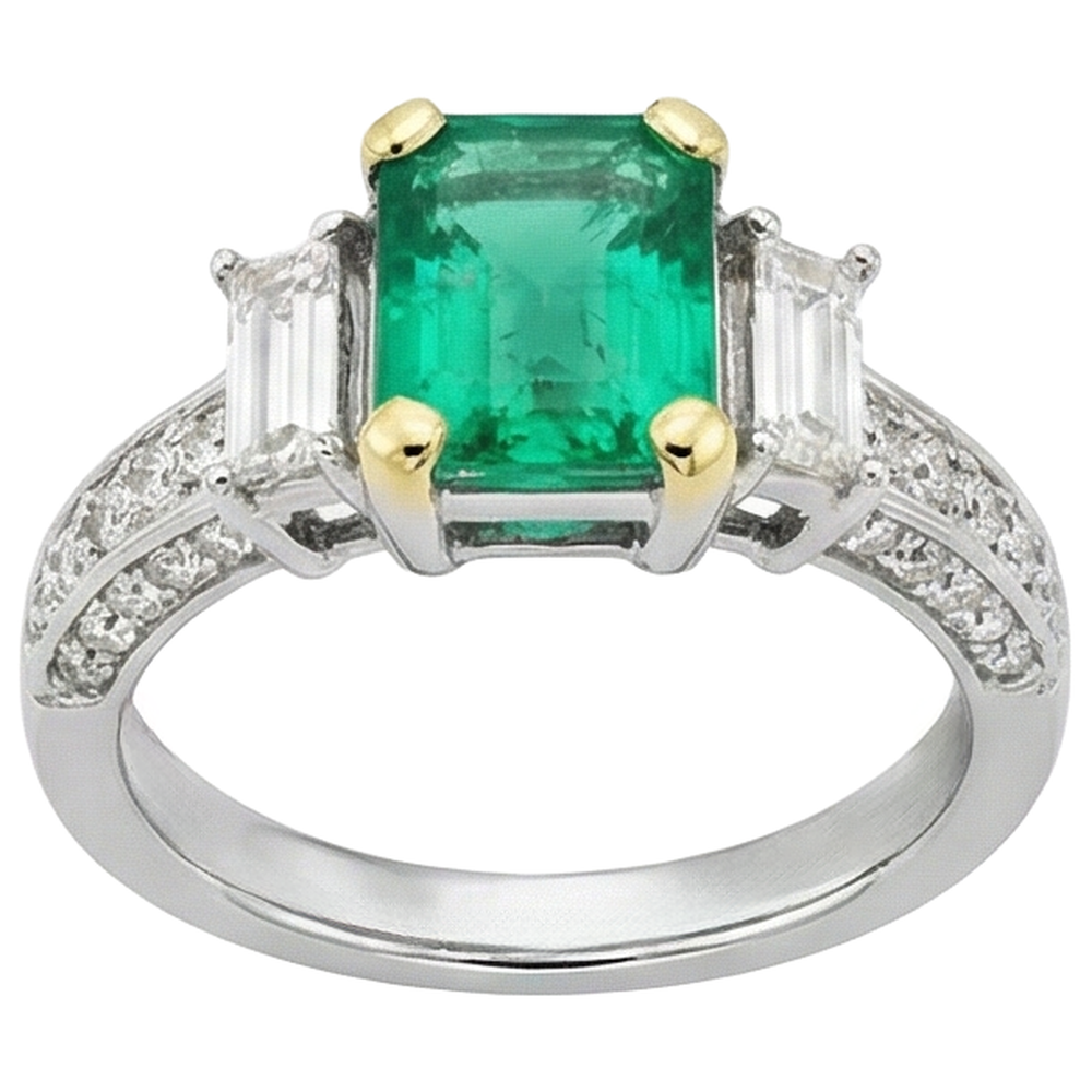 Exquisite Fine Emerald Gemstone Ring 2 ct – front view