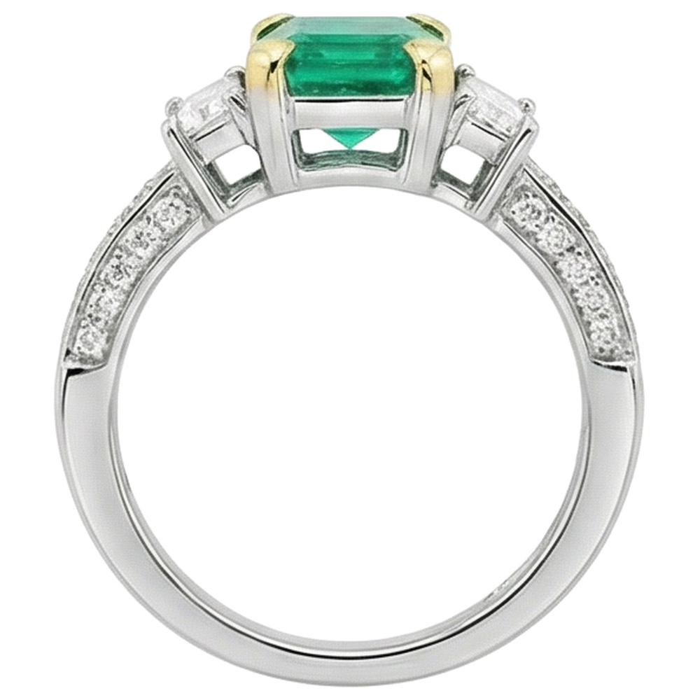 Emerald Cut Fine Emerald ring in 14K Two Tone Gold – back view