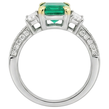 Emerald Cut Fine Emerald ring in 14K Two Tone Gold – back view