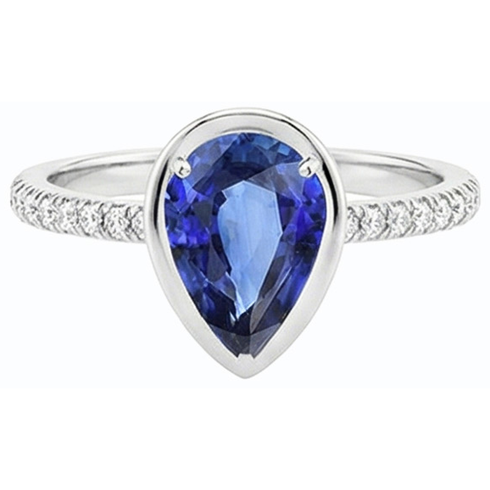 Gemstone Bezel Set Blue Sapphire Ring & Natural Earth Mined Diamonds 3.50 Carats