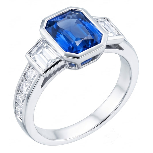 Gemstone Bezel Set Radiant Sapphire Ring Natural Earth Mined Diamond Jewellery 2.50 Carats