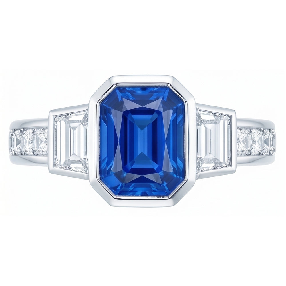 Gemstone Bezel Set Radiant Sapphire Ring Natural Earth Mined Diamond Jewellery 2.50 Carats