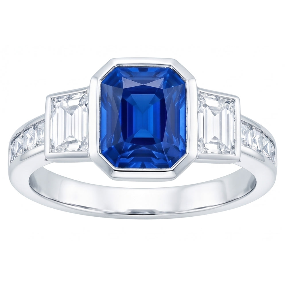 Gemstone Bezel Set Radiant Sapphire Ring Natural Earth Mined Diamond Jewellery 2.50 Carats