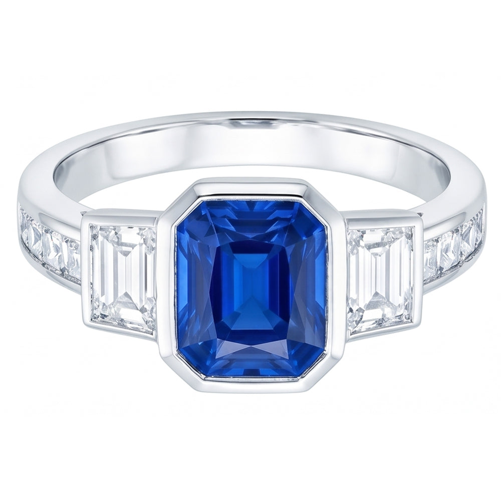 Gemstone Bezel Set Radiant Sapphire Ring Natural Earth Mined Diamond Jewellery 2.50 Carats