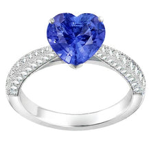 Gemstone Blue Sapphire Ring 4 Carats Multi Row Pave Natural Earth Mined Diamonds