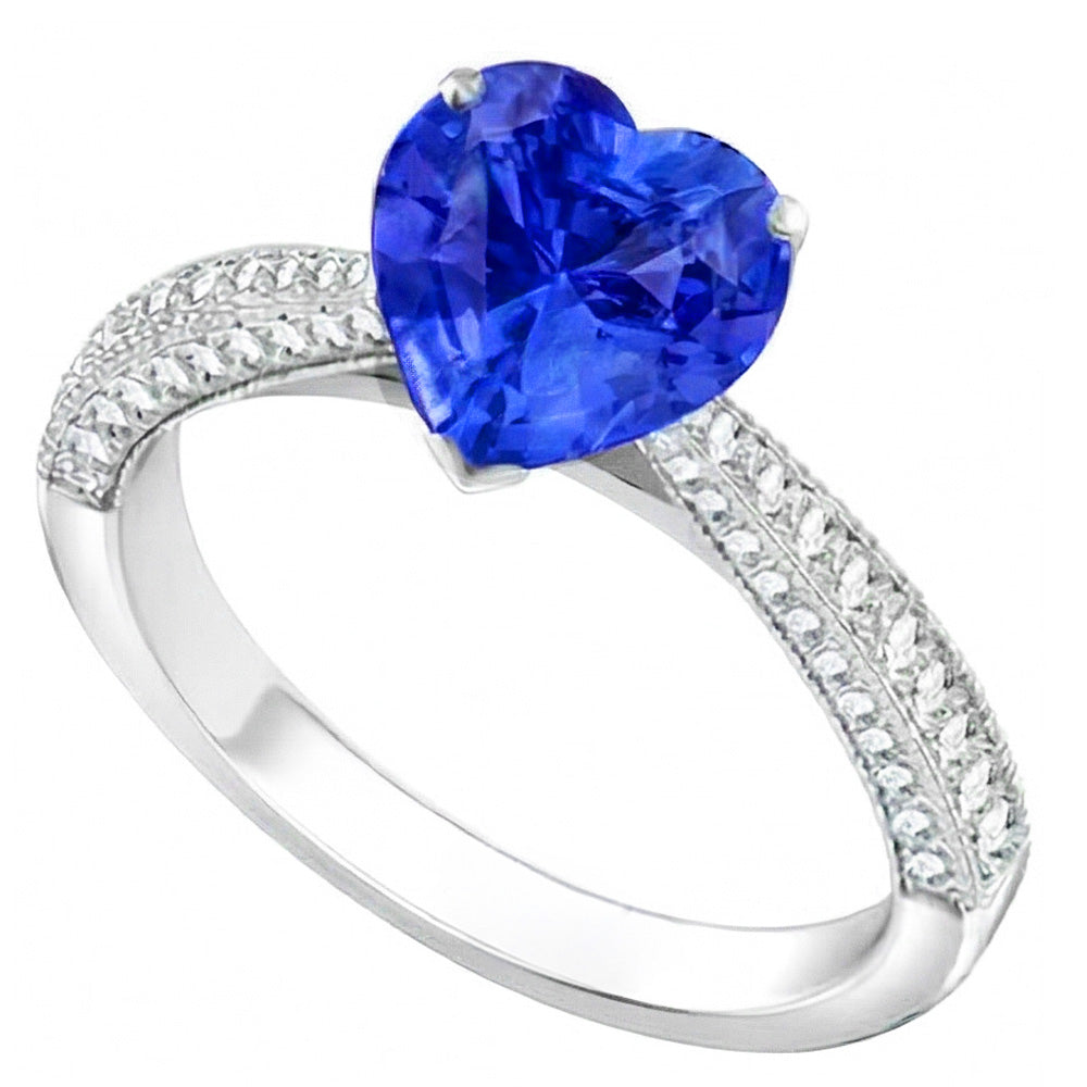 Gemstone Blue Sapphire Ring 4 Carats Multi Row Pave Natural Earth Mined Diamonds