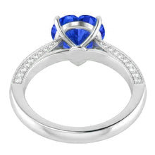 Gemstone Blue Sapphire Ring 4 Carats Multi Row Pave Natural Earth Mined Diamonds