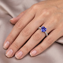 Gemstone Blue Sapphire Ring 4 Carats Multi Row Pave Natural Earth Mined Diamonds