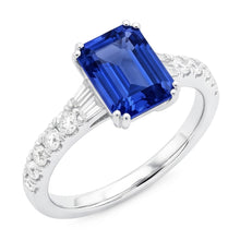 Gemstone Blue Sapphire Ring Baguette & Round Accents 3.50 Carats
