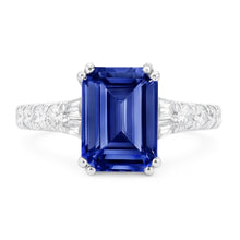 Gemstone Blue Sapphire Ring Baguette & Round Accents 3.50 Carats