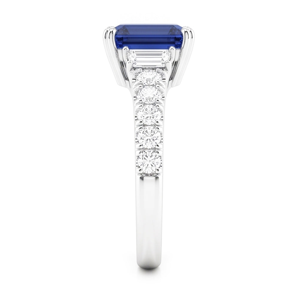 Gemstone Blue Sapphire Ring Baguette & Round Accents 3.50 Carats