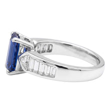 Gemstone Blue Sapphire Ring Trillion & Baguettes Accented 3.50 Carats