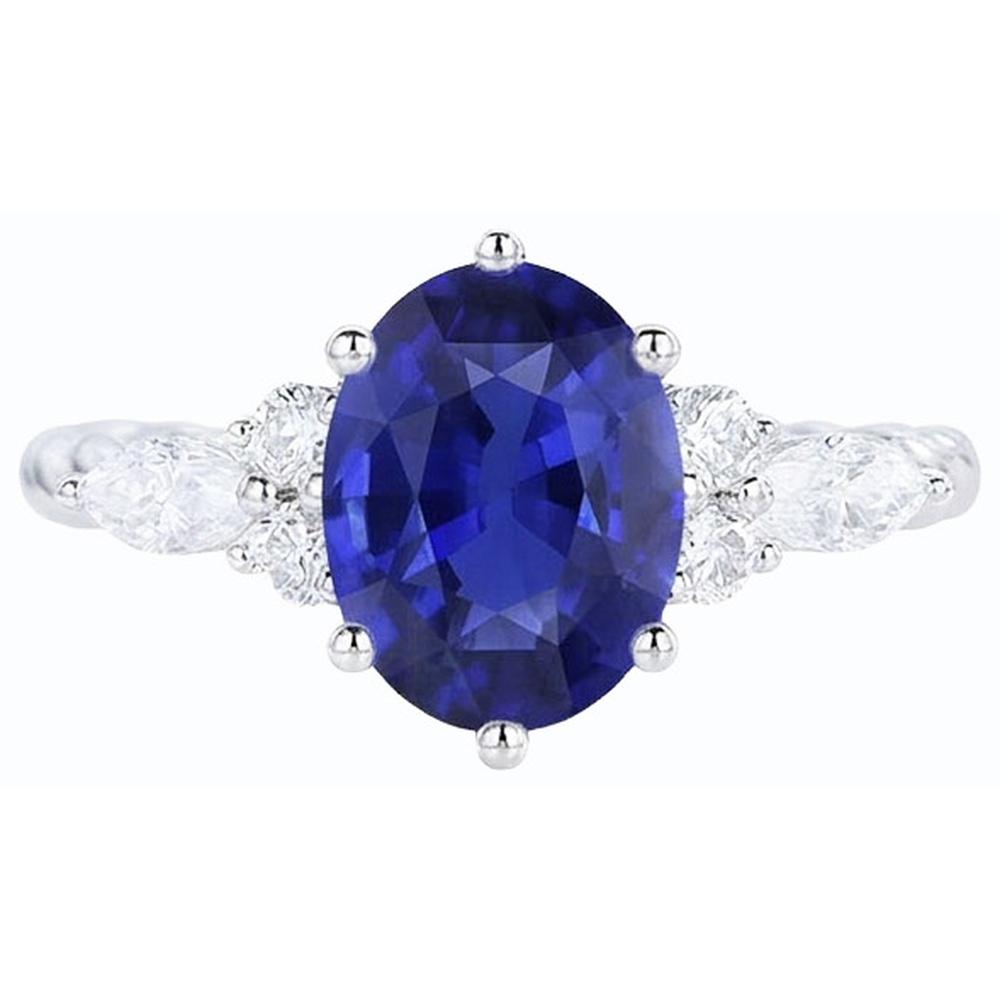 natural round sapphire 4ct ring on white background