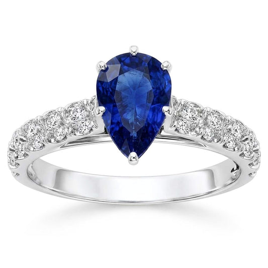Gemstone Ceylon Sapphire Engagement Ring & Natural Earth Mined Diamonds 3 Carats Gold