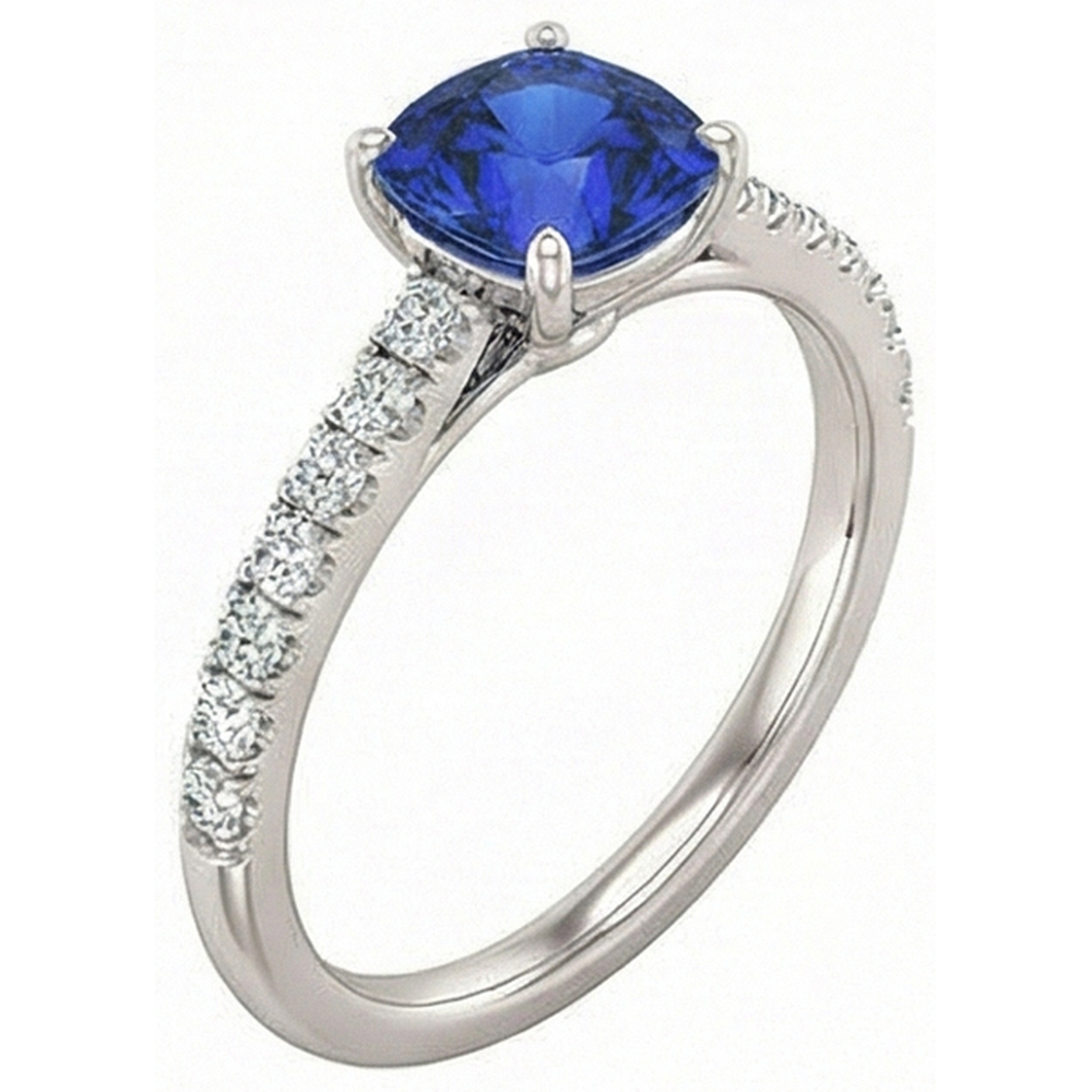 Gemstone Cushion Cut Sapphire Ring 2.50 Carats Fishtail Set Natural Earth Mined Diamonds