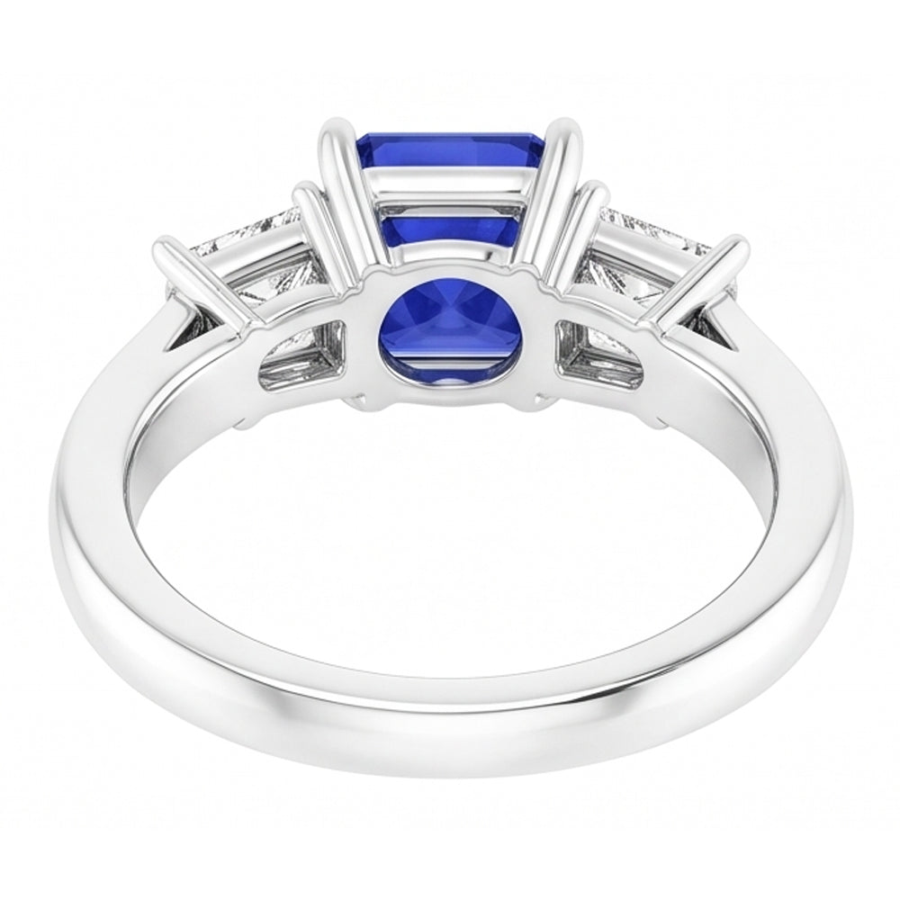 Gemstone Cushion Sapphire Ring Princess & Round Natural Earth Mined Diamonds 3 Carats