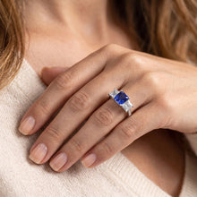 Gemstone Cushion Sapphire Ring Princess & Round Natural Earth Mined Diamonds 3 Carats