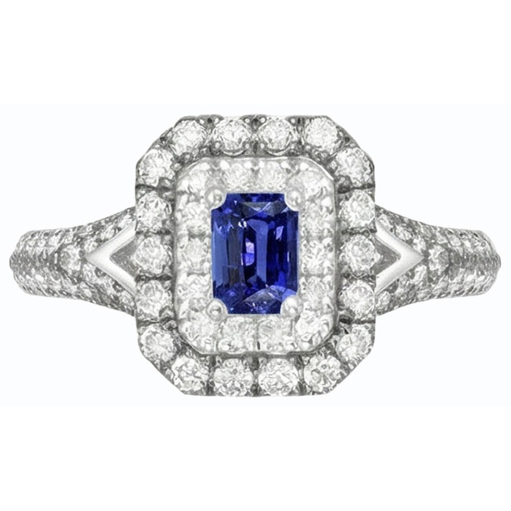 natural emerald sapphire 3.50ct ring on white background