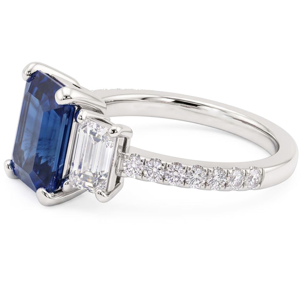Gemstone Emerald Blue Sapphire Ring 3 Stone Style & Natural Earth Mined Diamonds 4 Carats