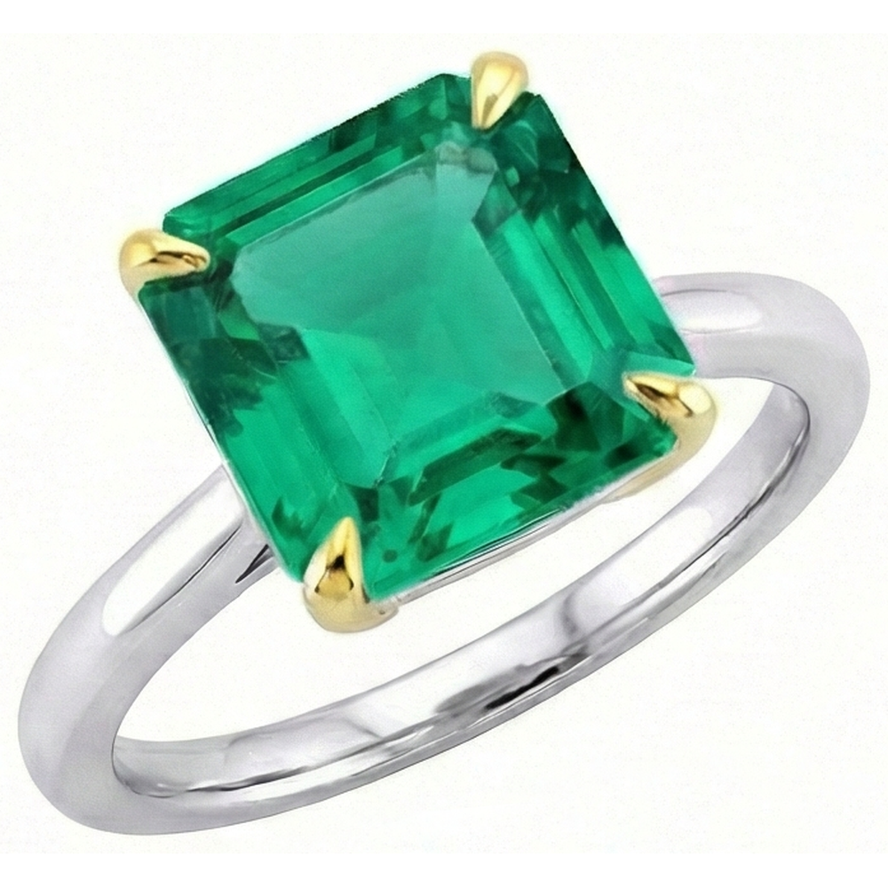Colored Stone Ring 14K Two Tone Gold with Emerald – side view
