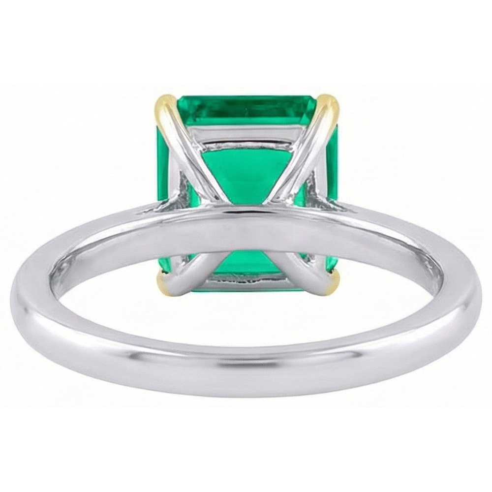 Natural Emerald Colored Stone Ring 5 ct 14K Two Tone Gold – back view