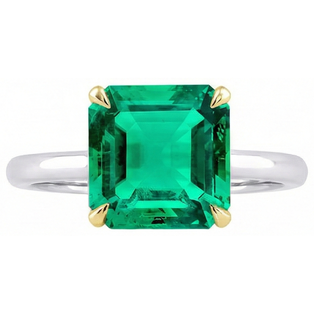 Emerald Colored Stone Ring 5-ct 14K Two Tone Gold – front view
