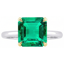 Emerald Colored Stone Ring 5-ct 14K Two Tone Gold – front view