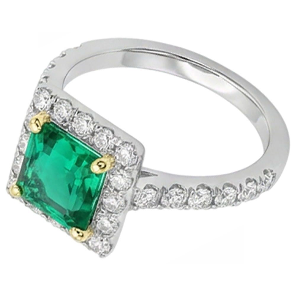 Natural Colombian Emerald Precious Stone Ring 2.50 ct 14K Two Tone Gold – front view