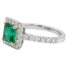 Precious Stone Ring 14K Two Tone Gold with Colombian Emerald – top view