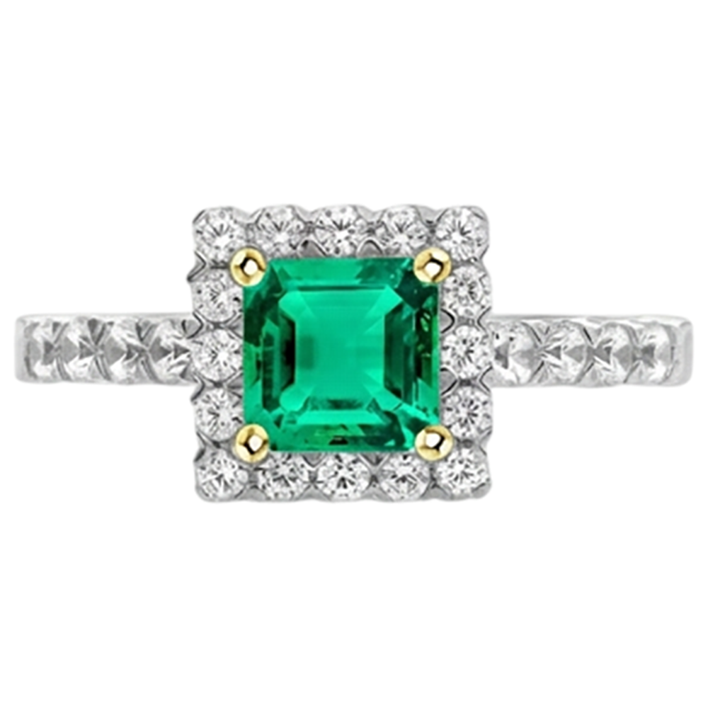 Precious Stone Ring 14K Two Tone Gold with Colombian Emerald – profile view
