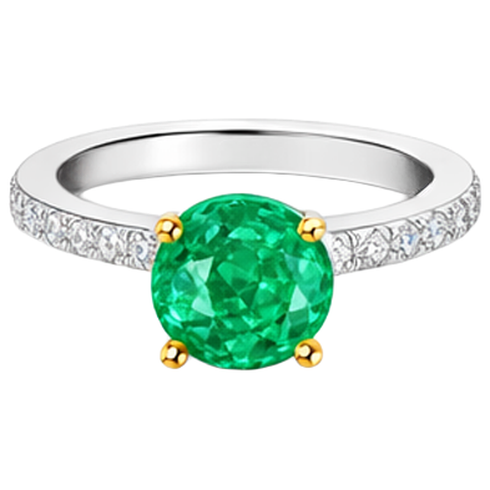 Colombian Emerald Round Brilliant Gemstone Ring in 14K Two Tone Gold – profile view
