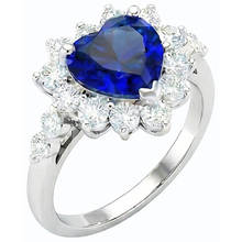Gemstone Halo Heart Blue Sapphire & Natural Earth Mined Diamond Ring Star Style 3 Carats