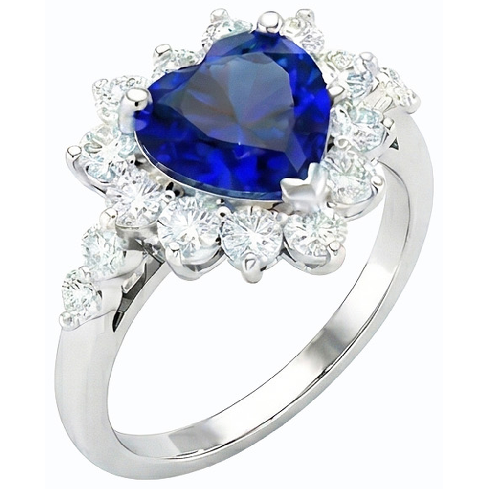 Gemstone Halo Heart Blue Sapphire & Natural Earth Mined Diamond Ring Star Style 3 Carats