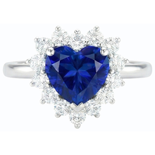 Gemstone Halo Heart Blue Sapphire & Natural Earth Mined Diamond Ring Star Style 3 Carats