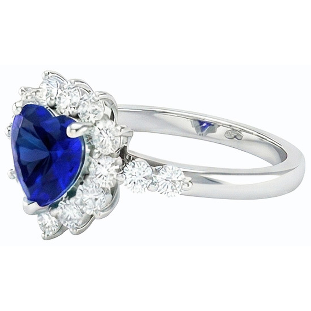 Gemstone Halo Heart Blue Sapphire & Natural Earth Mined Diamond Ring Star Style 3 Carats