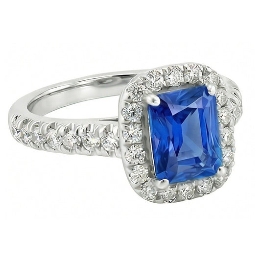Gemstone Halo Sapphire Ring 2.50 Carats Scallop Set Natural Earth Mined Diamonds Jewellery