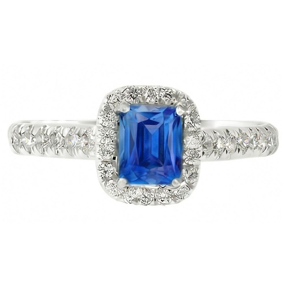 Gemstone Halo Sapphire Ring 2.50 Carats Scallop Set Natural Earth Mined Diamonds Jewellery
