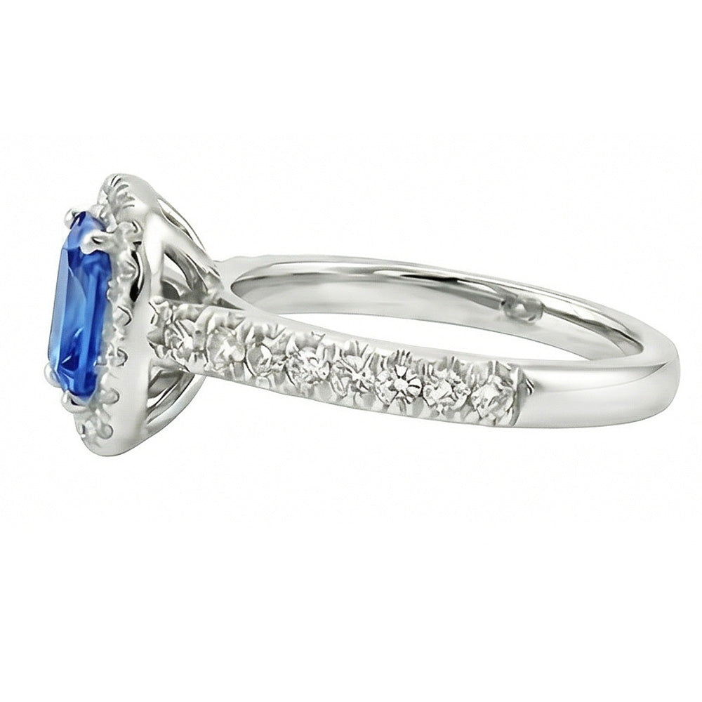 Gemstone Halo Sapphire Ring 2.50 Carats Scallop Set Natural Earth Mined Diamonds Jewellery