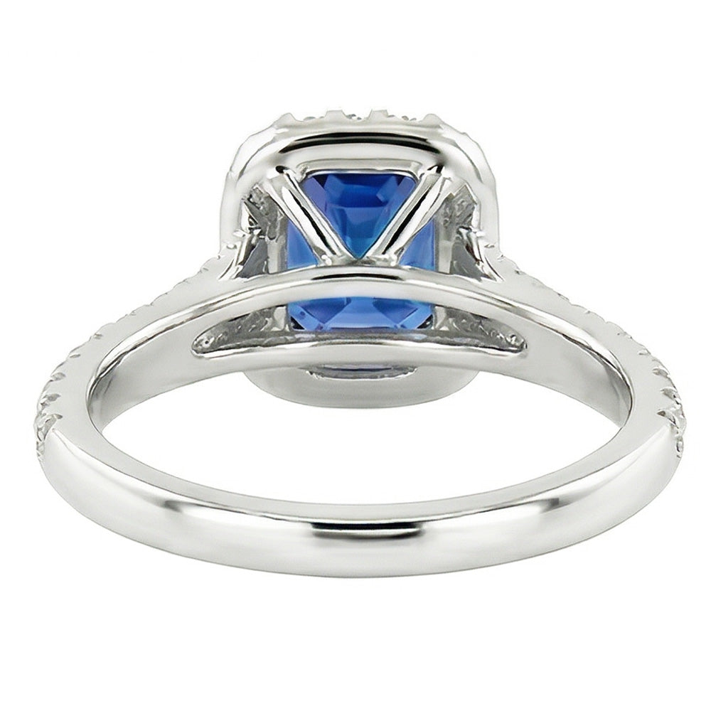 Gemstone Halo Sapphire Ring 2.50 Carats Scallop Set Natural Earth Mined Diamonds Jewellery